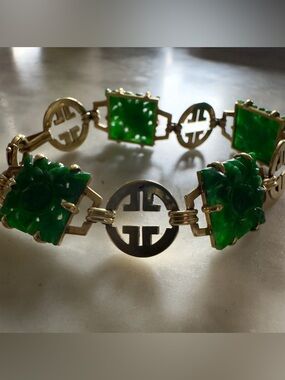 14k Art Deco Jadeite Panel Bracelet